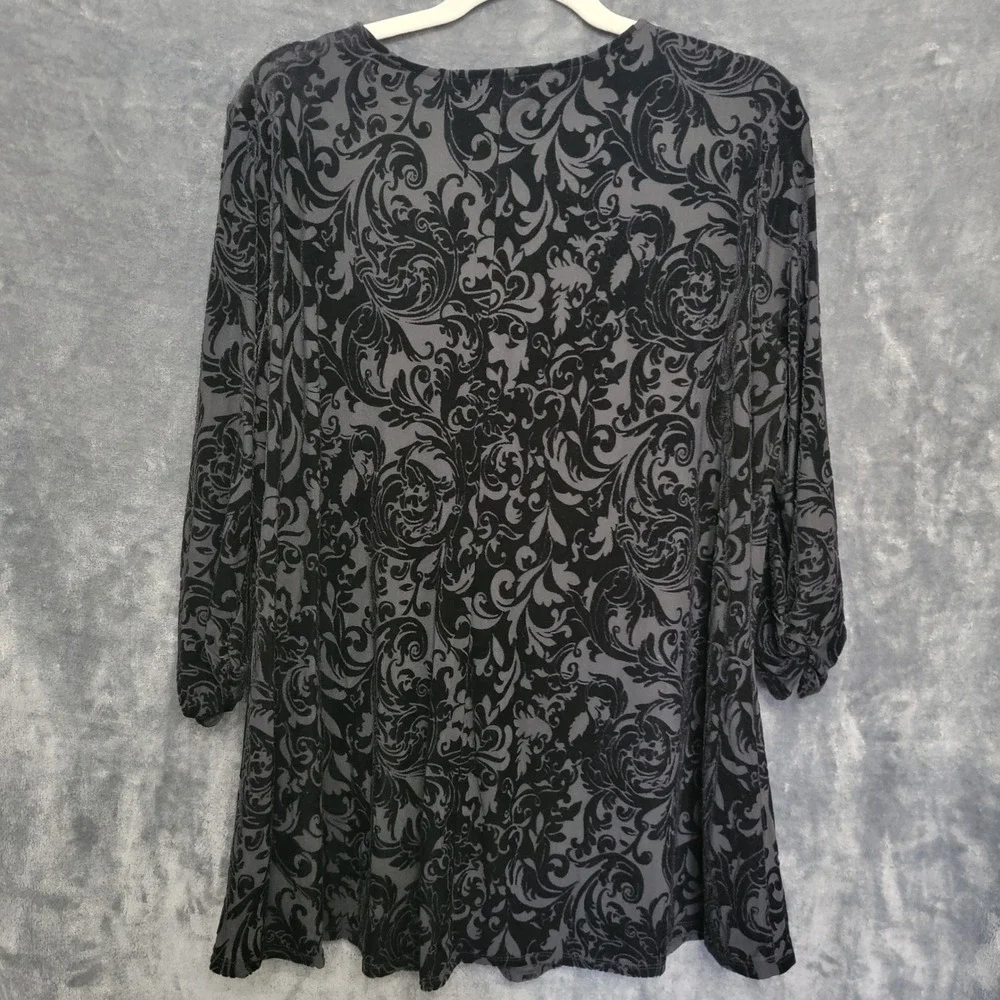 New Directions Blouse Women XL Black Velvet Burnout Damask Ring Detail - Picture 4 of 10